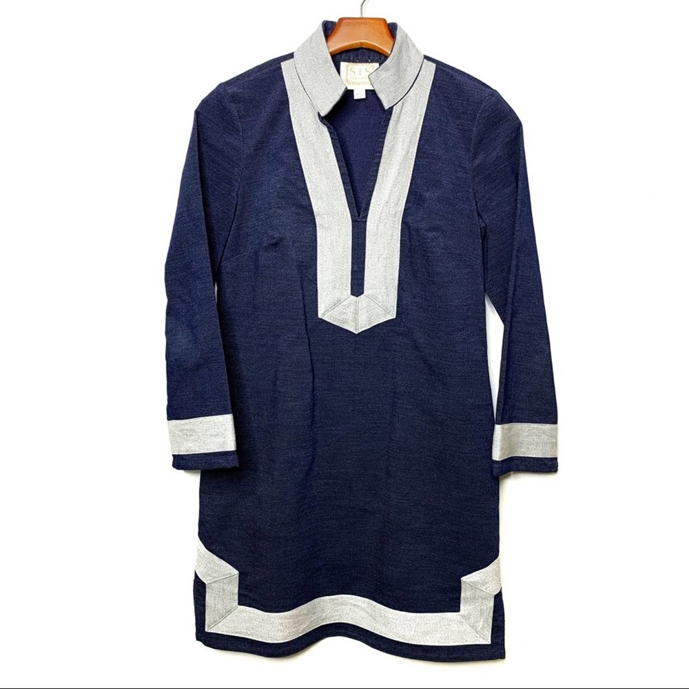Sail to Sable Navy and light Gray 
Long Sleeve Tunic Dress